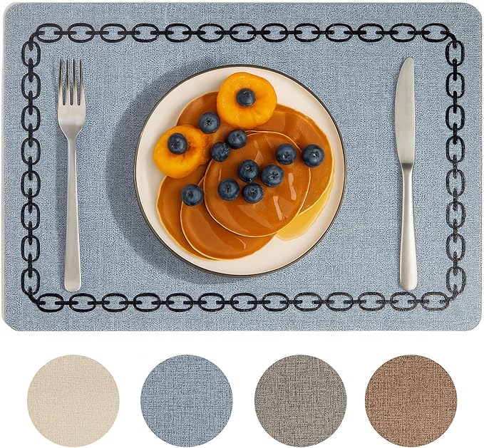 Placemats Set of 4, Heat Resistant & Waterproof Table Mats for Dining, Non Slip Scratch Proof Place Mats for Kitchen, Easy to Clean - Outdoor,Indoor Use（17x12 Inch）