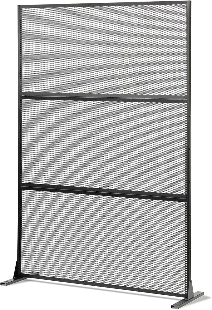 Giantex Metal Privacy Screen 72''H x 48''W, Powder-Coated Decorative Outdoor Fence Panel, Wall Divider for Room Separation, Freestanding Patio Divider with H-Shaped Base for Yard (Mesh Pattern)