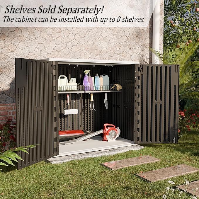 HOMSPARK Outdoor Storage Shed Weather Resistance, Patio Storage Cabinet Lockable Resin Tool Shed for Storage of Bike, Trash Cans, Garden Tools (Black, 40 Cu.ft)