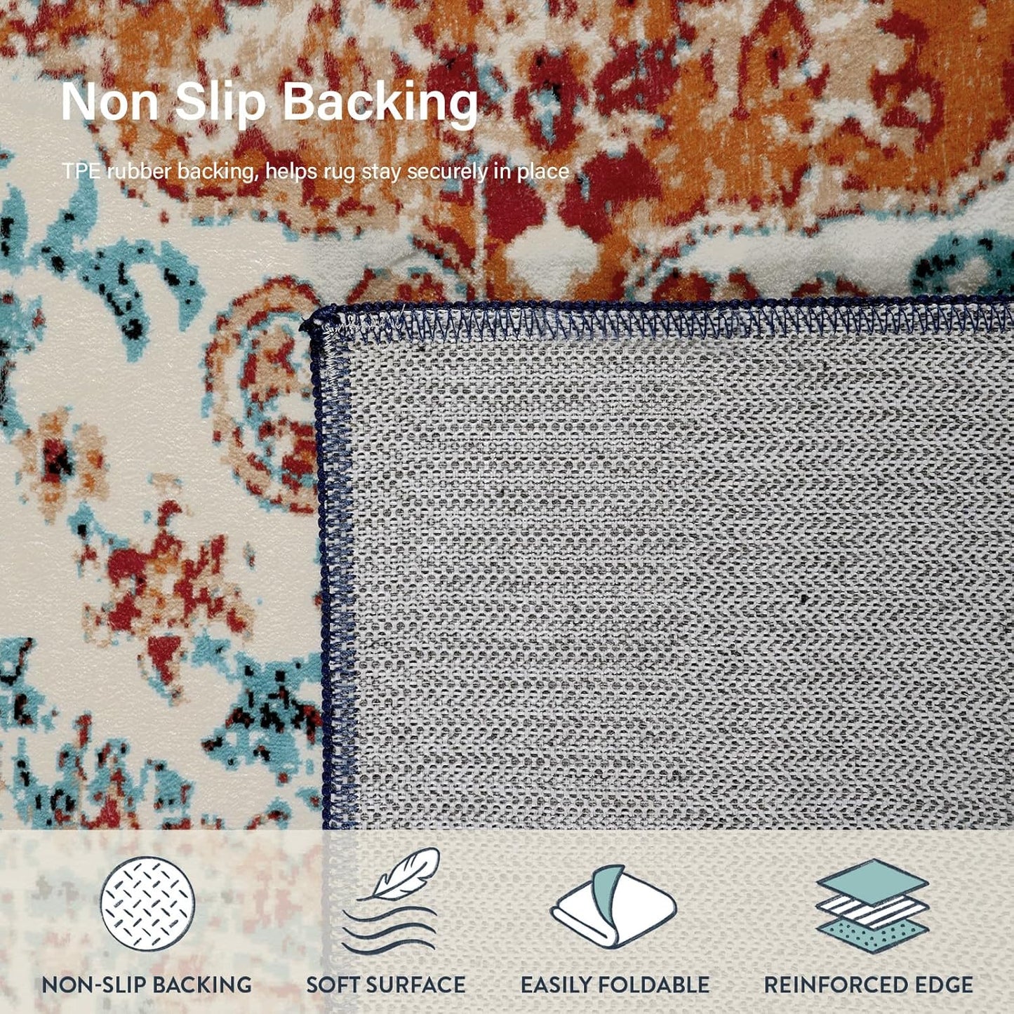 Lahome Area Rugs 9x12 Living Room Rug,Large Boho 9 x 12 Area Rugs for Living Room Washable Bedroom Rug,Boho Vintage Soft Non-Slip Printed Indoor Carpet for Dining Room Home Office(9x12ft,Orange)