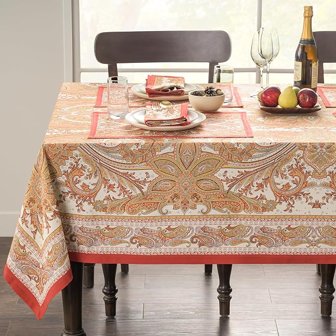 Maison d' Hermine Table Cloth Square Table 100% Cotton 60 x 60 Inches Tablecloth Reusable Decorative Everyday Use for Dining Room, Farmhouse, Home, Party, Festive & Wedding - Kashmir Paisley