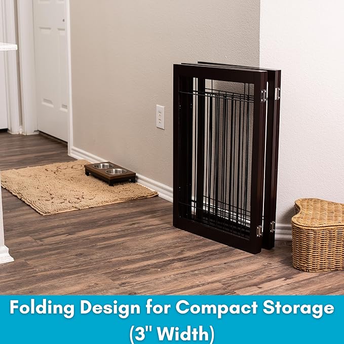 INTERNET'S BEST Dog Gate - Indoor Pet Safety Divider - Portable Free Standing Doggy Barrier for Stairs, Doorways, and Hallways - Tall Puppy Fence - No Drilling Needed - 3 Panel, 30 Inch - Espresso