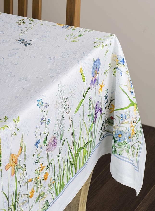 Maison d' Hermine Table Cloth Rectangle Table 100% Cotton 70 x 108 Inches Tablecloth Reusable Decorative for Dining Room, Farmhouse, Home, Party, Festive & Wedding Spring Summer - Fleurs De Mai