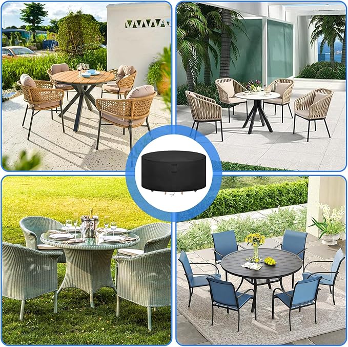Round Patio Furniture Covers Waterproof, 70 Inch Outdoor High Round Table Cover, Tall Bar Height Outside Table and Chairs Set Covers for Winter, Rainproof Fadeproof - 70" Dia x 36" H