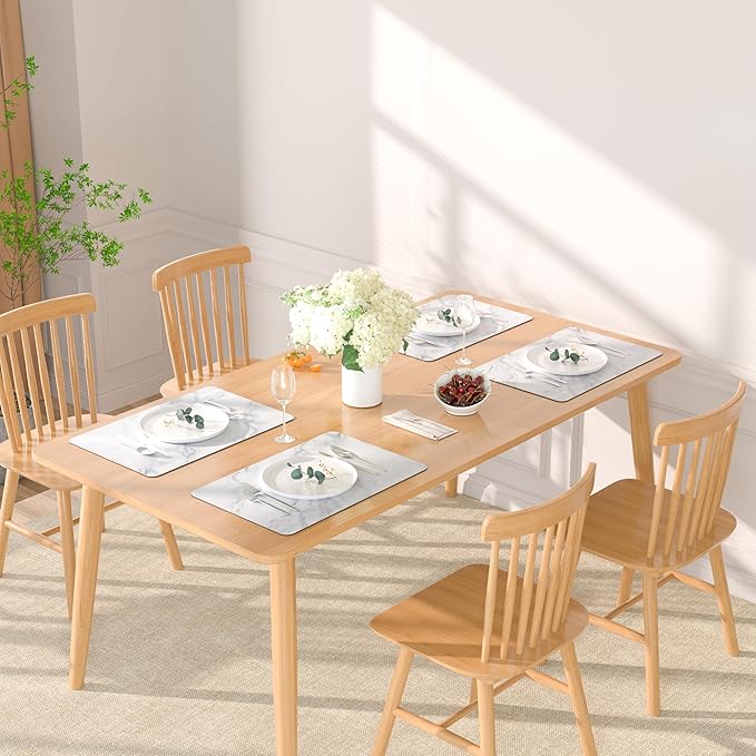 QIYI Placemats Set of 4, 12x18 Inch Faux Leather Place Mats for Kitchen Dinning, Heat Resistant Anti Slip Table Mats, Waterproof Wipeable Washable Placemat Party Table Décor, White Marble