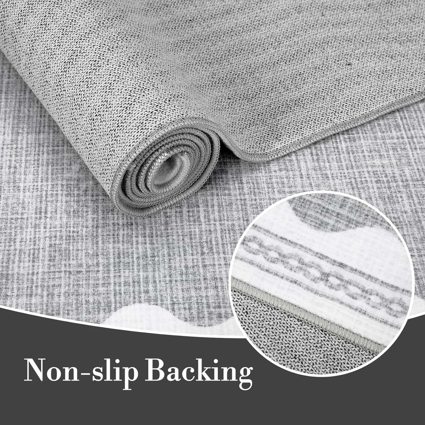 Scalloped Washable Rugs for Living Room, Solid Grey 6x9 Area Rugs for Bedroom Girls, Non Slip Scalloped Rug with Rubber Back, Soft Dorm Nursery 6x9 Rugs for Dining Room