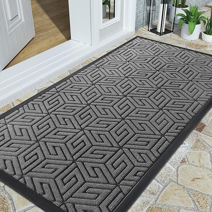 Yimobra Large Door Mat 47x24, All-Weather Waterproof Outdoor Mats for Front Door, Non Slip Rubber Doormat for Patio Proch Outside Entryway Indoor, Gray