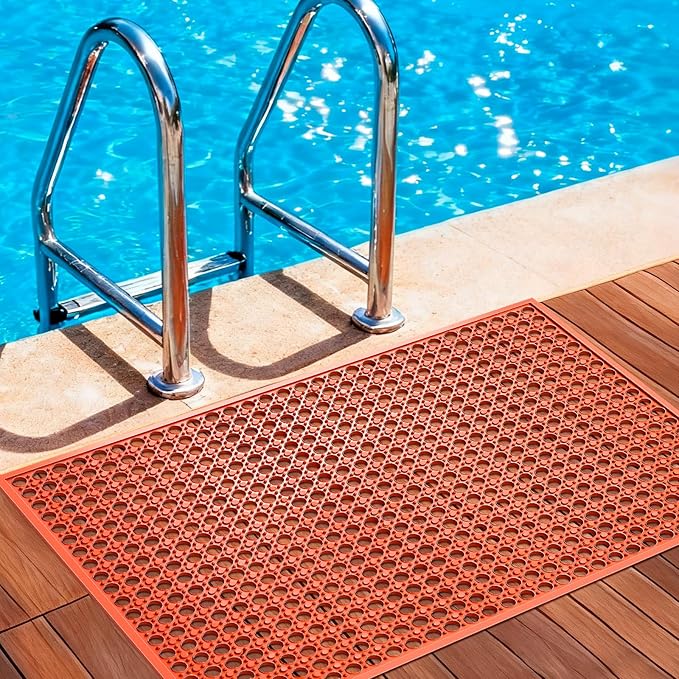 Outdoor Rubber Mat Kitchen Anti-Fatigue Entrance Floor Mats (24"x 36") Commercial Restaurant Bar Floor Mat New Outside Rubber Non Slip Drainage Mat Red