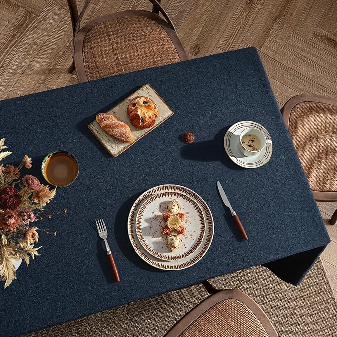 MIULEE Navy Blue Linen Polyester Tablecloth 60x104 Inch Rectangle Table Cloth Waterproof,Stain Resistant & Wrinkle Resistant for Dining Party Wedding