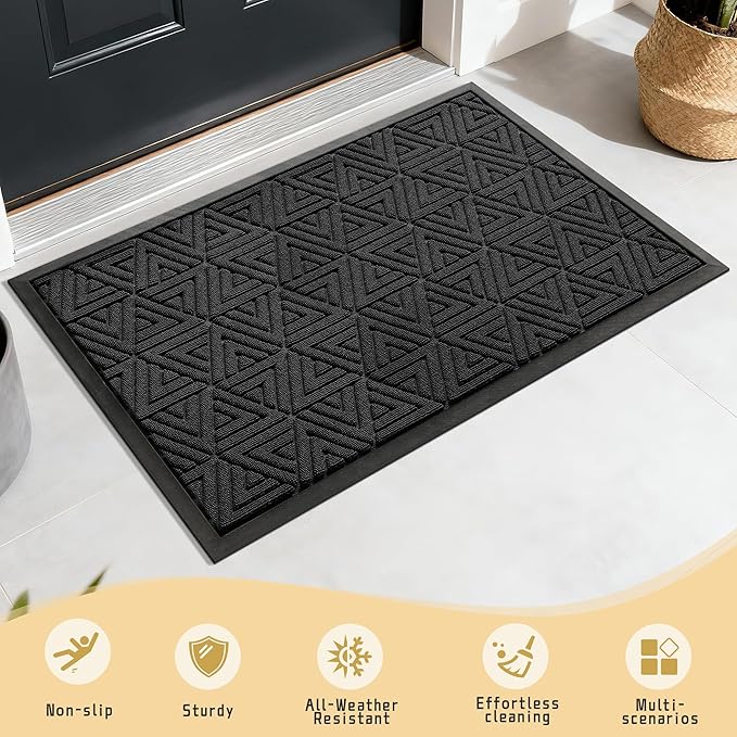 Yimobra Large Door Mat 36x24, All-Weather Waterproof Non-Slip Welcome Matt Outdoor, Heavy Duty Non Slip Doormat for Entryway for Patio and Garage Indoor, Easy Clean, Black