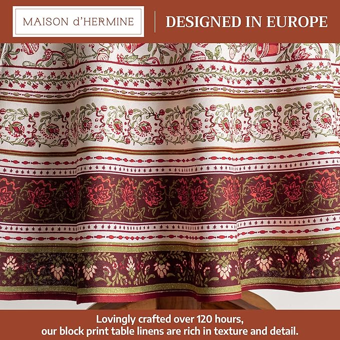 Maison d' Hermine Table Cloth Round Table 100% Cotton 69 Inches Fall Tablecloth Reusable Everyday Use for Thanksgiving Christmas Decorations Dining Farmhouse Party (Reveillon Au Jardin)