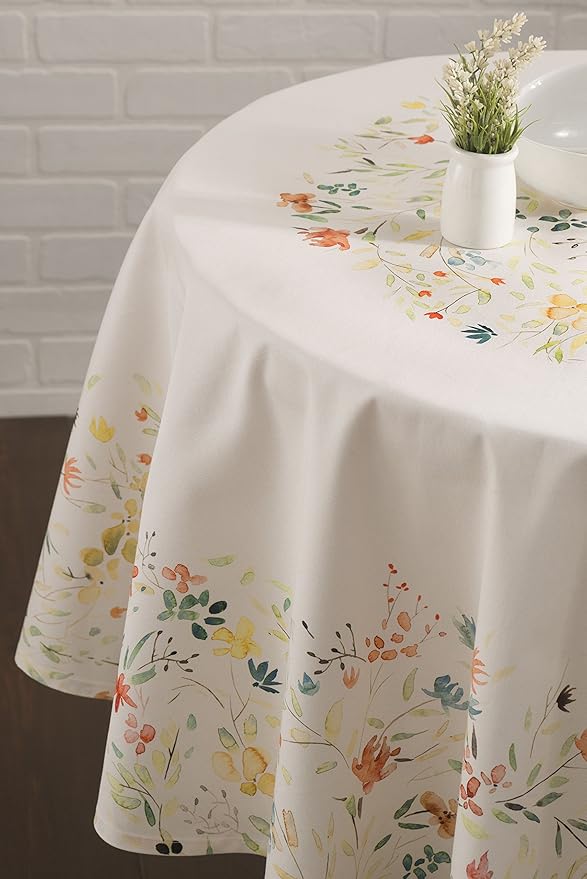 Maison d' Hermine Table Cloth Round Table 100% Cotton 69 Inches Tablecloth Reusable Decorative Everyday Use for Dining Room, Farmhouse, Home, Party, Festive & Wedding Spring Summer - Colmar