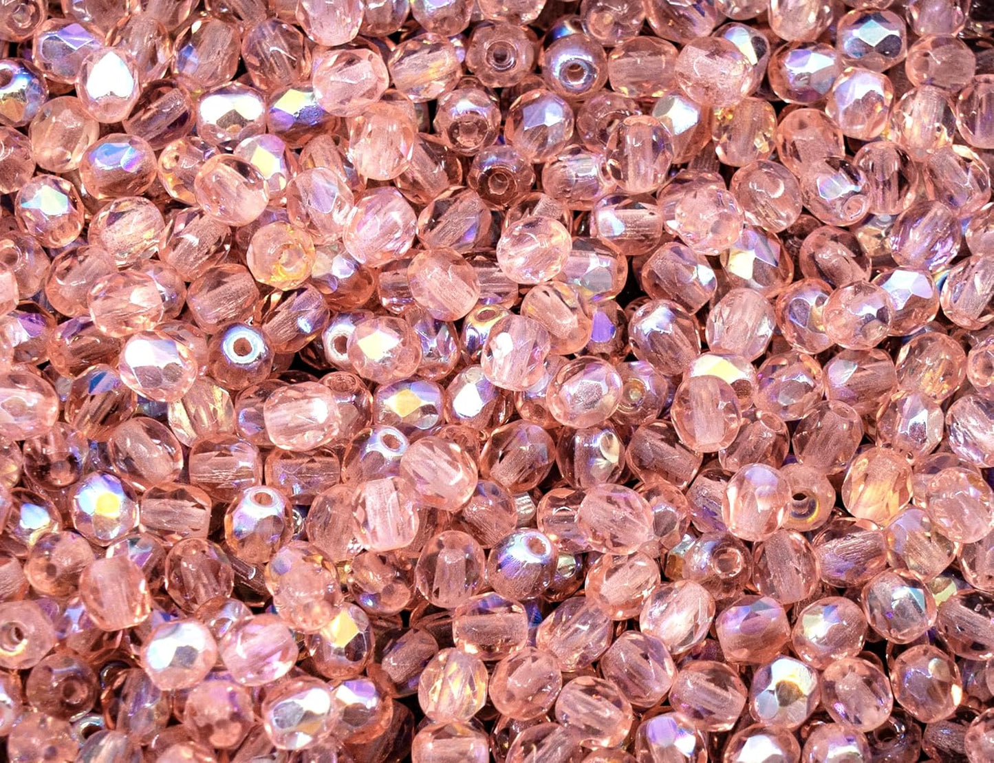 1.8oz (50g, Approx. 600 Beads) Faceted Fire Polished Pressed Czech Glass Beads 4mm (0.16in), 70120-28701 Pink Rosaline AB