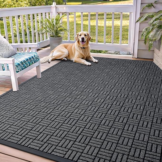 OLANLY Front Door Mat Outside Entrance 71x47, Absorbent, Heavy Duty Sturdy Natural Rubber Doormat Indoor Outdoor, Non-Slip, Stain and Fade Resistant, Low Profile Floor Mat for Entryway, Black Gray
