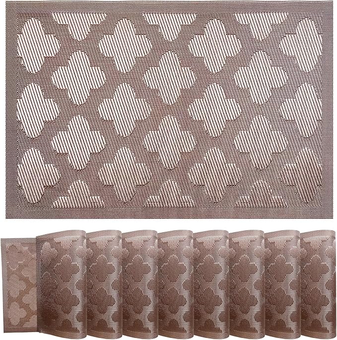 Elegant Placemats Vinyl Woven Heat-Resistant Placemats Set of 8 Washable Easy to Clean Table Mats for Dining Room and Decorate (Champagne)