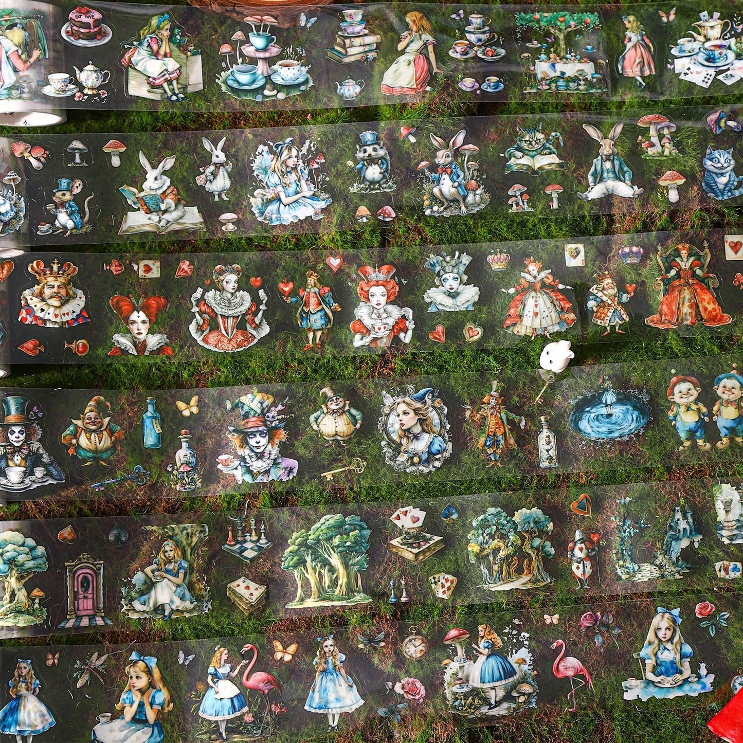 6 Rolls PET Tape Stickers for Journaling,Alice Fairy Washi Tape Stickers for Scrapbooking Supplies,Junk Journal,Phone Case,Photo Frame,Calendar,Cups(Spring)