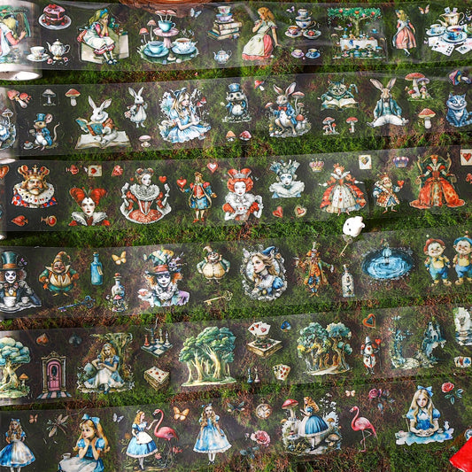 6 Rolls PET Tape Stickers for Journaling,Alice Fairy Washi Tape Stickers for Scrapbooking Supplies,Junk Journal,Phone Case,Photo Frame,Calendar,Cups(Spring)