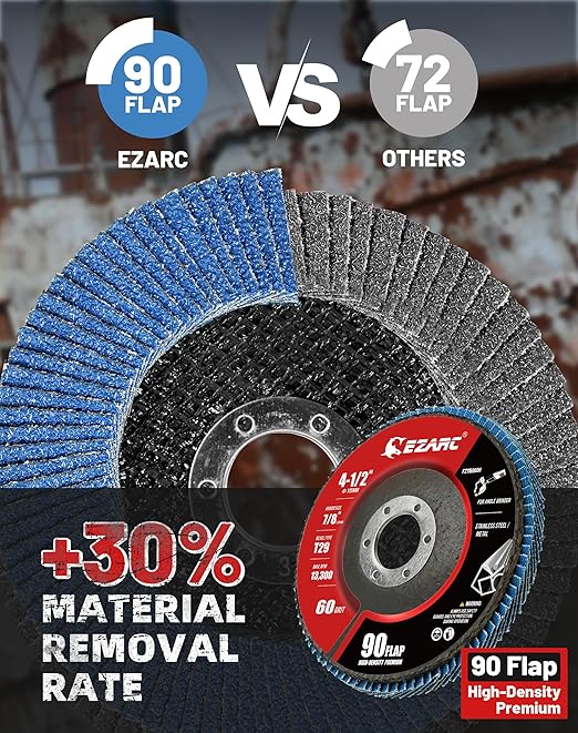 EZARC Flap Discs 60 Grit, 4.5" x 7/8" High Density Jumbo Zirconia Flap Sanding Disc Type 29 for Sanding, Rust Removal, Finishing, Grinding, Deburring (12 Pack)