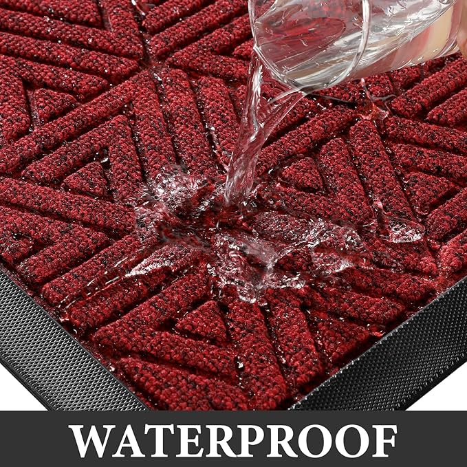 Yimobra Extra Large Door Mat 60x36, All-Weather Waterproof Non-Slip Welcome Matt Outdoor, Heavy Duty Non Slip Doormat for Entryway for Patio and Garage Indoor, Easy Clean, Black Red
