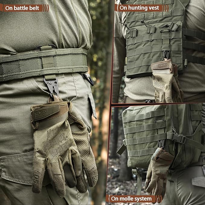 LIVANS Molle Belt Clip Key Holder Tactical Battle Belt Plate Carrier Vest Attachment Clip for Hanging Keys or Gloves, Universal Fit Molle Accessories Clip |T-Mount Clash Hook, Include Z-Buckle