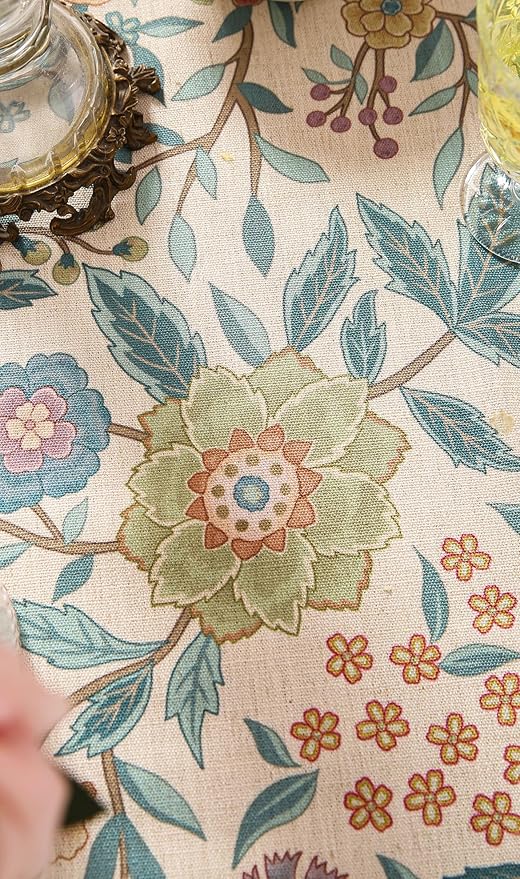 Designer Linen Small Square Tablecloth,William Morris Floral Colorful Pattern Table Cloth,Decor Table Cover for Kitchen,Dining,Thanksgiving,Party,Christmas,55"*55"-Flowershadow a