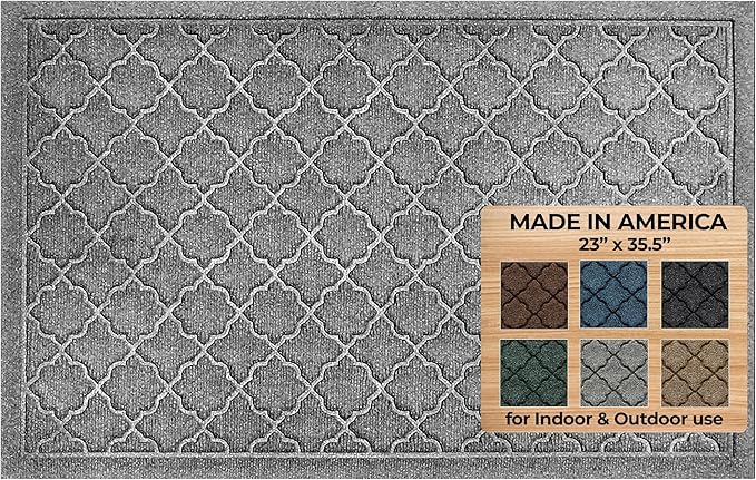 WaterHog Heavy Duty Doorway Mat, 2' x 3', Made in USA, Durable & Skid-Resistant Entryway Mat, Water-Trapping, Indoor/Outdoor Decorative Floor Covering, Cordova Collection, Medium Grey