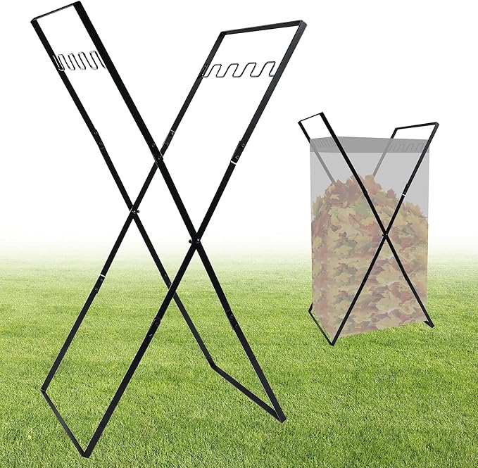 Leaf Bag Holder, Outdoor Foldable Trash Bag Holder Stand for 30–50 Gallon Yard Bags, Outdoor Cleanup, Camping & Lawn Work