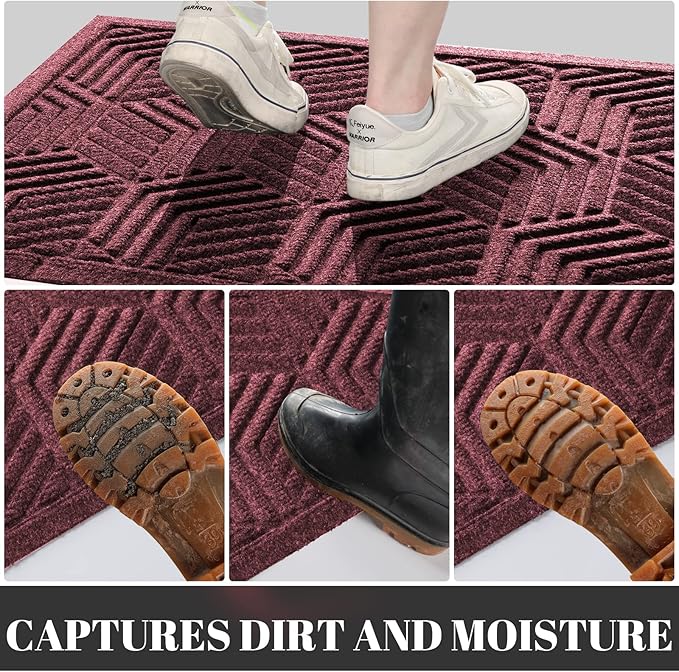 Yimobra Extra Large Door Mat 36x24, All-Season Waterproof Outdoor Mats for Front Door Entrance with Drainage Holes, Heavy Duty Non-Slip Doormat for Garage Patio Entryway Indoor, Red