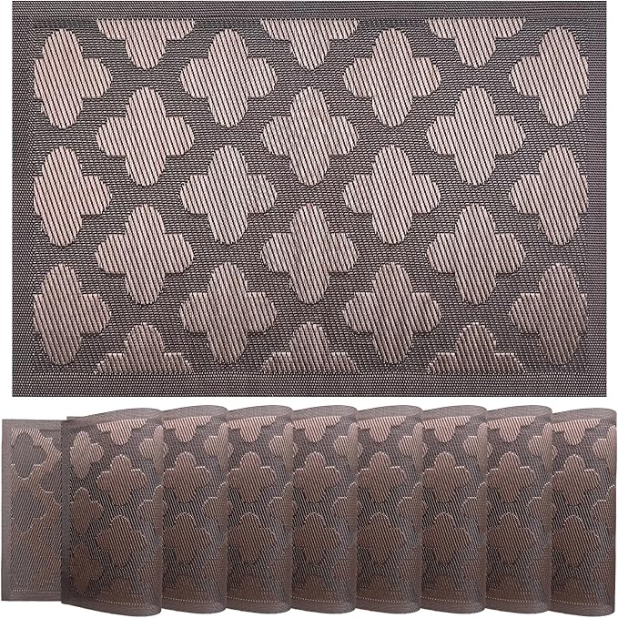 Elegant Placemats Vinyl Woven Heat-Resistant Placemats Set of 8 Washable Easy to Clean Table Mats for Dining Room and Decorate (Brown)
