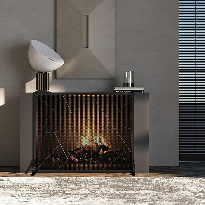Fire Beauty Fireplace Screen Decorative Mesh Geometric Fire Spark Guard Gate Cover for Home