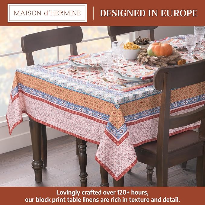 Maison d' Hermine Table Cloth Rectangle Table 100% Cotton 60 x 120 Inches Fall Tablecloth Reusable Everyday Use for Thanksgiving Christmas Decorations Dining Farmhouse Party (Romane)
