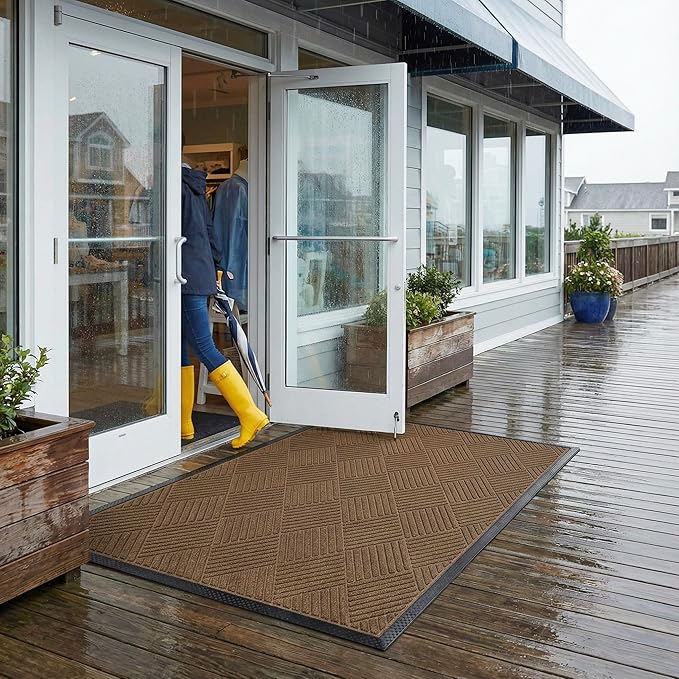 Ecomills Deluxe Diamond Entrance Door Mat, XX-Large Heavy Duty Absorbent Rubber Rug, Brown, 4’ X 6’ feet