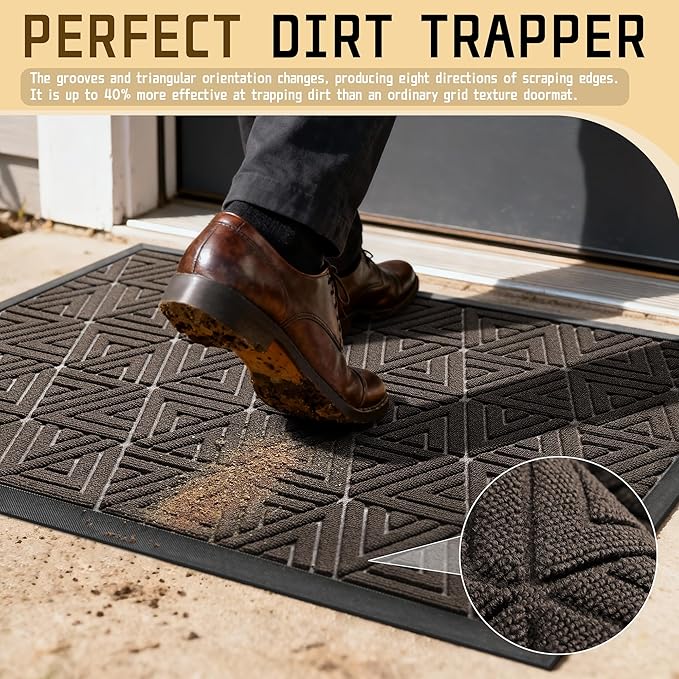 Yimobra Outdoor Mats for Front Door 29.5x17, Stops Mud & Dirt at Entrance, Fits Garage & Patio, All-Weather Waterproof Non Slip Outdoor Indoor Welcome Mat, Brown