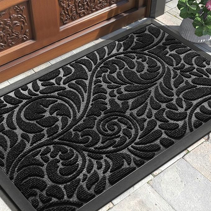 Yimobra Door Mat Outside Entrance 29.5x17, Waterproof Sturdy Outdoor Mats for Front Door, Heavy Duty Non-Slip Doormat for Garage Patio Entryway Indoor, Easy Clean, Black