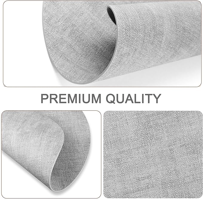 Round Faux Leather Placemats and Coasters, Set of 6, Reversible Heat Resistant Non-Slip Table Mats, Waterproof Wipeable Place Mats for Dining Table, Washable for Indoor & Outdoor (6, Light Grey)