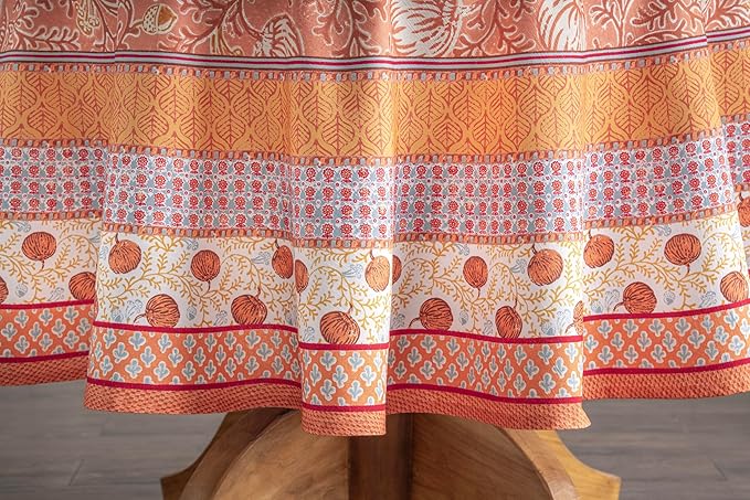 Maison d' Hermine Table Cloth Round Table 100% Cotton 63 Inches Fall Tablecloth Reusable Everyday Use for Thanksgiving Christmas Decorations Dining Farmhouse Party (Harvest Festival)