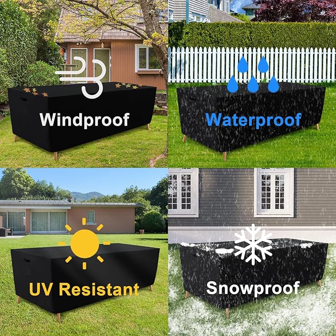 Tempera Patio Furniture Covers,Outdoor Table And Chair Covers Waterproof, Outdoor Dining Set Cover,Heavy Duty Rectangle Patio Furniture Cover,62''L x 42''W x 27.8''H,Black