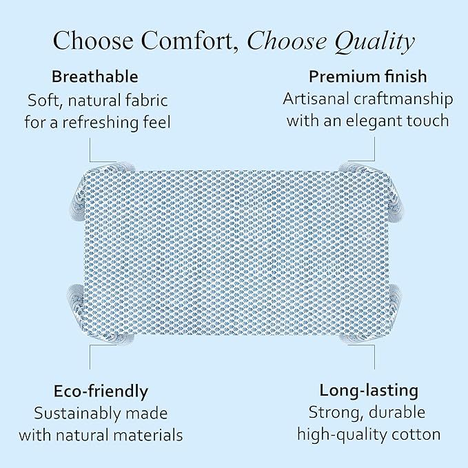 CPC Tablecloth 100% Cotton 60x90 Inch Indian Block Print Rectangle Table Cover, Washable Table Cloth for Weddings, Spring/Summer, Barbeque - Apatite Blue
