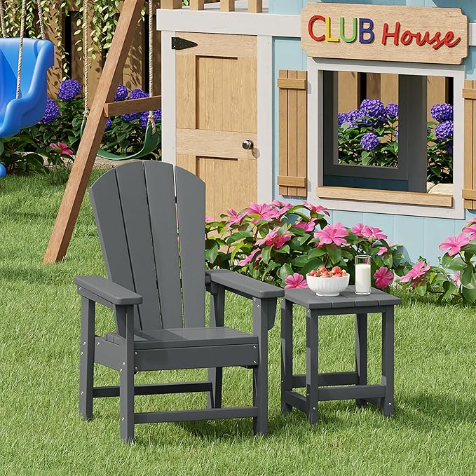 Costaelm Kids Outdoor Side Table, Small Patio HDPE Adirondack Square Table, Porch End Table for Outside Pool Garden, Gray