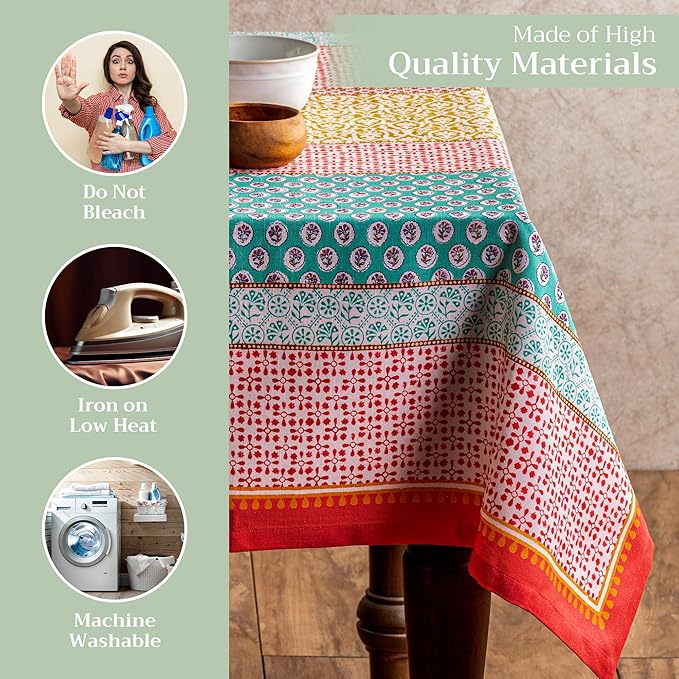 Maison d' Hermine Table Cloth Rectangle Table 100% Cotton 70 x 140 Inches Tablecloth Reusable Decorative Everyday Use for Dining Room, Farmhouse, Home Party, Festive & Wedding Spring Summer - Provence