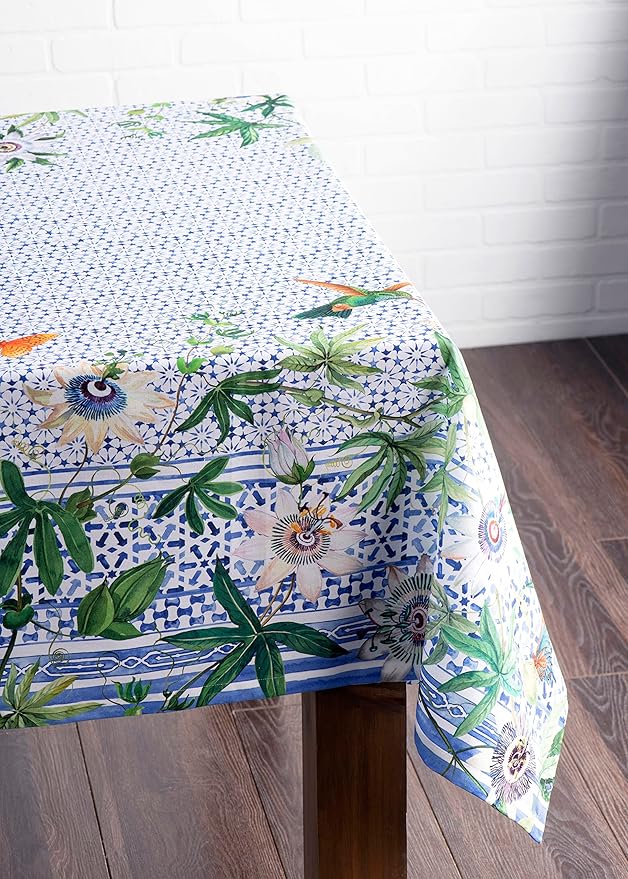Maison d' Hermine Table Cloth Rectangle Table 100% Cotton 70 x 108 Inches Tablecloth Reusable Decorative for Dining Room, Farmhouse, Home, Party, Festive & Wedding Spring Summer - Passiflora
