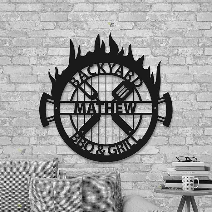 Personalized BBQ Grill Name Sign - Custom Grill Sign, Barbeque Metal Wall Art 16-Color LED with Remote Control, Outdoor Kitchen Decor, Backyard BBQ Décor
