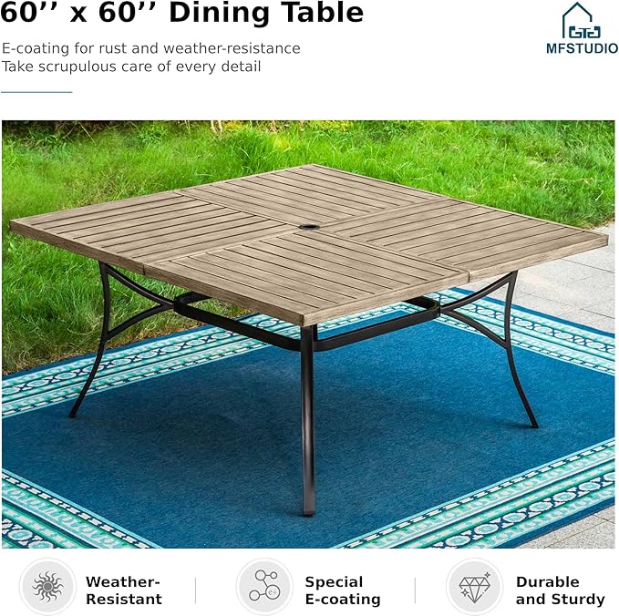 MFSTUDIO 9 Pieces Outdoor Dining Set for 8, Patio Dining Sets with Swivel Chairs, Wood-Like Metal Outdoor Table and Chairs, Large Heavy Duty Patio Dining Furniture for 8, Deck, Backyard