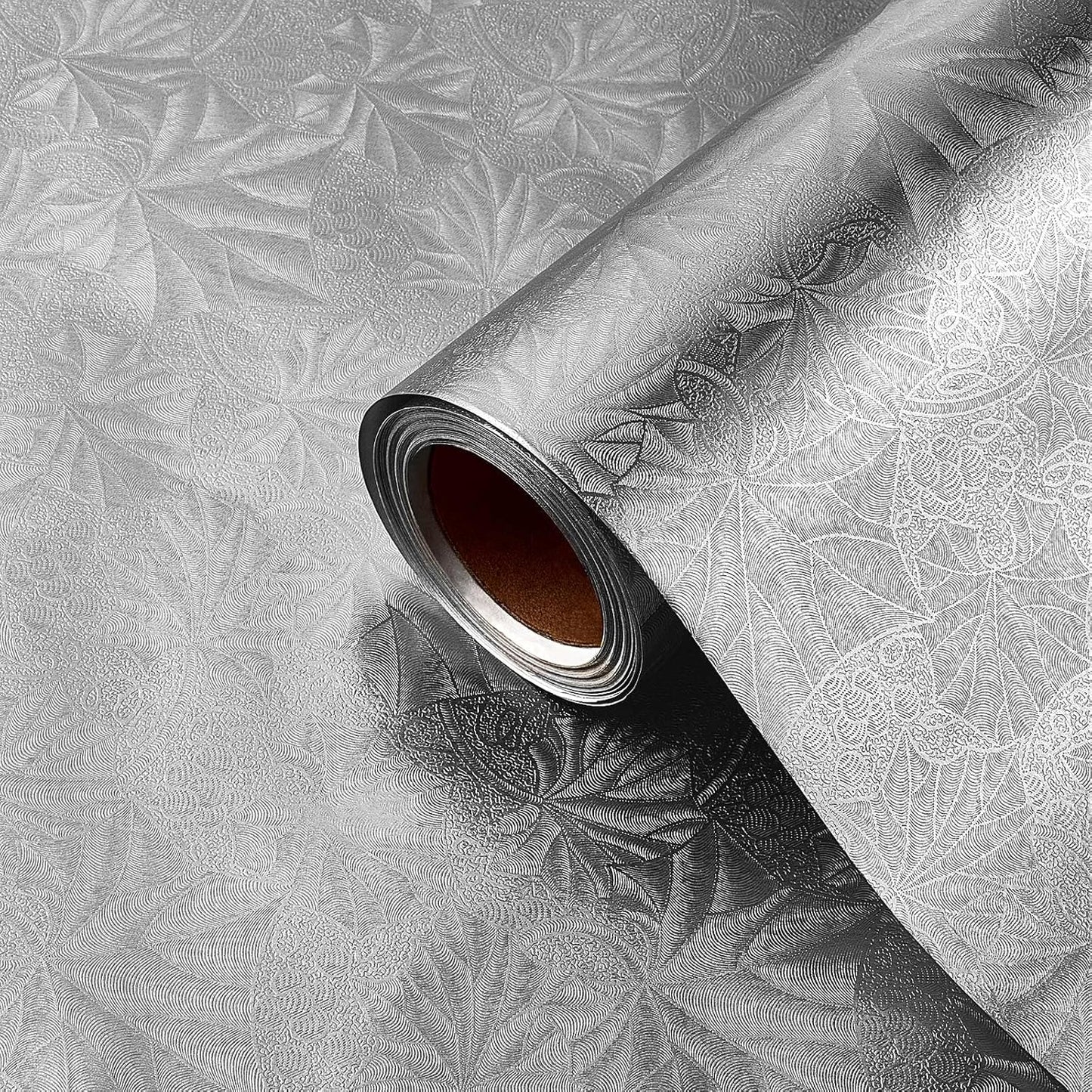 Jecery Embossed Floral Foil Paper Metallic Wrapping Paper Colored Foil Sheets for Crafts Scrapbook Florist Cake Board Cake Drums Christmas Party Gift Wrapping, 15.7 Inch 46 ft(Silver)