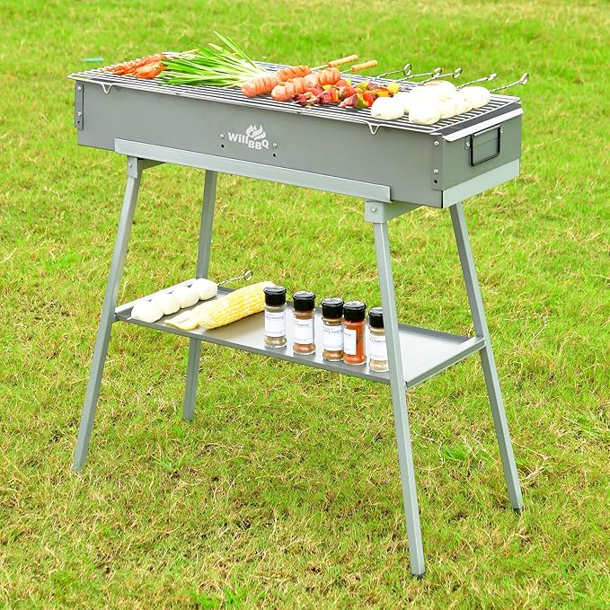 WILLBBQ Charcoal Grills Commercial Quality Portable Hibachi BBQ Lamb Skewer Foldable Camping Barbecue Grill for Outdoor Cooking & Camping(31.6x10.3x5.1 inch) - The Perfect Gifts for Grill Lovers