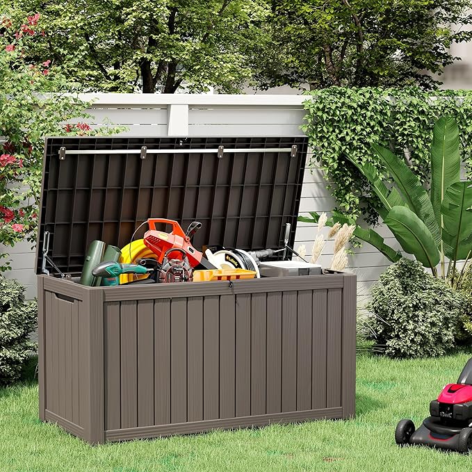 NUNU LAB 180 Gallon Outdoor Storage Box Waterproof, Outside Package Delivery Deck Boxes with Lockable Lid, Backyard Storage Bin For Garden Tools, Patio Cushions, Gray