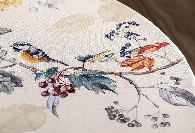 Maison d' Hermine Table Cloth Round Table 100% Cotton 63 Inches Fall Tablecloth Reusable Everyday Use for Thanksgiving Christmas Decorations Dining Farmhouse Party (Equinoxe - Beige)