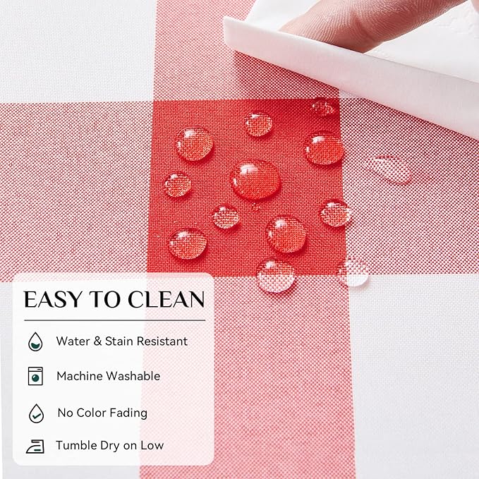Softalker Gingham Checkered Tablecloth Rectangle - Outdoor Waterproof Buffalo Plaid Table Cloth, Stain Resistant Washable Table Cover for Picnic, Camping, Dining - Red and White, 54 x 120 Inch