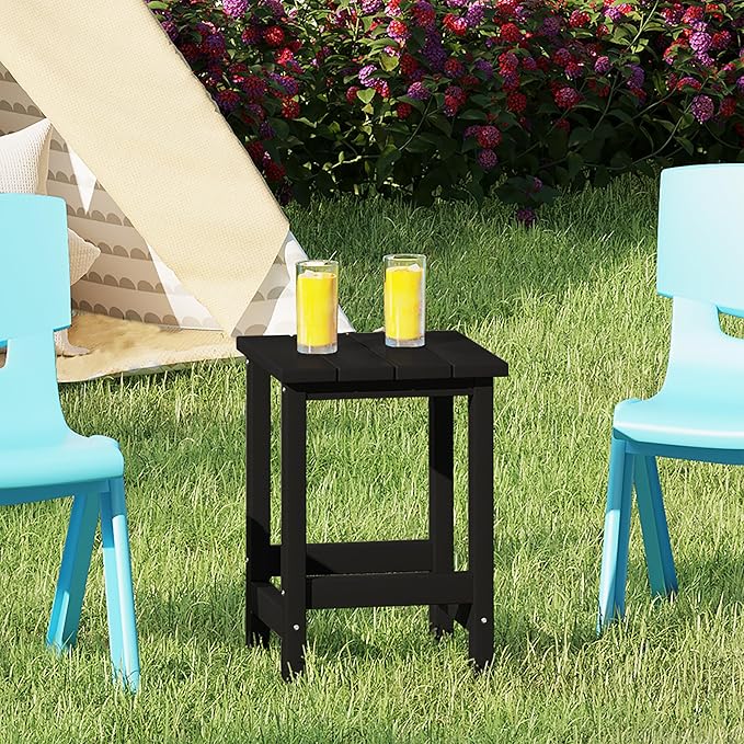 Costaelm Kids Outdoor Side Table, Small Patio HDPE Adirondack Square Table, Porch End Table for Outside Pool Garden, Black