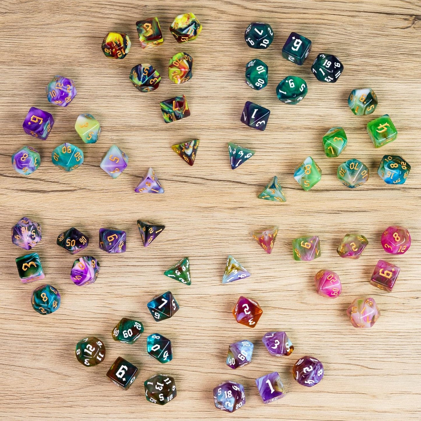 8 Sets Polyhedral Dice Set D&D, 56pcs DND Dice Set with 2 Large Leather Bag for RPG Table Games